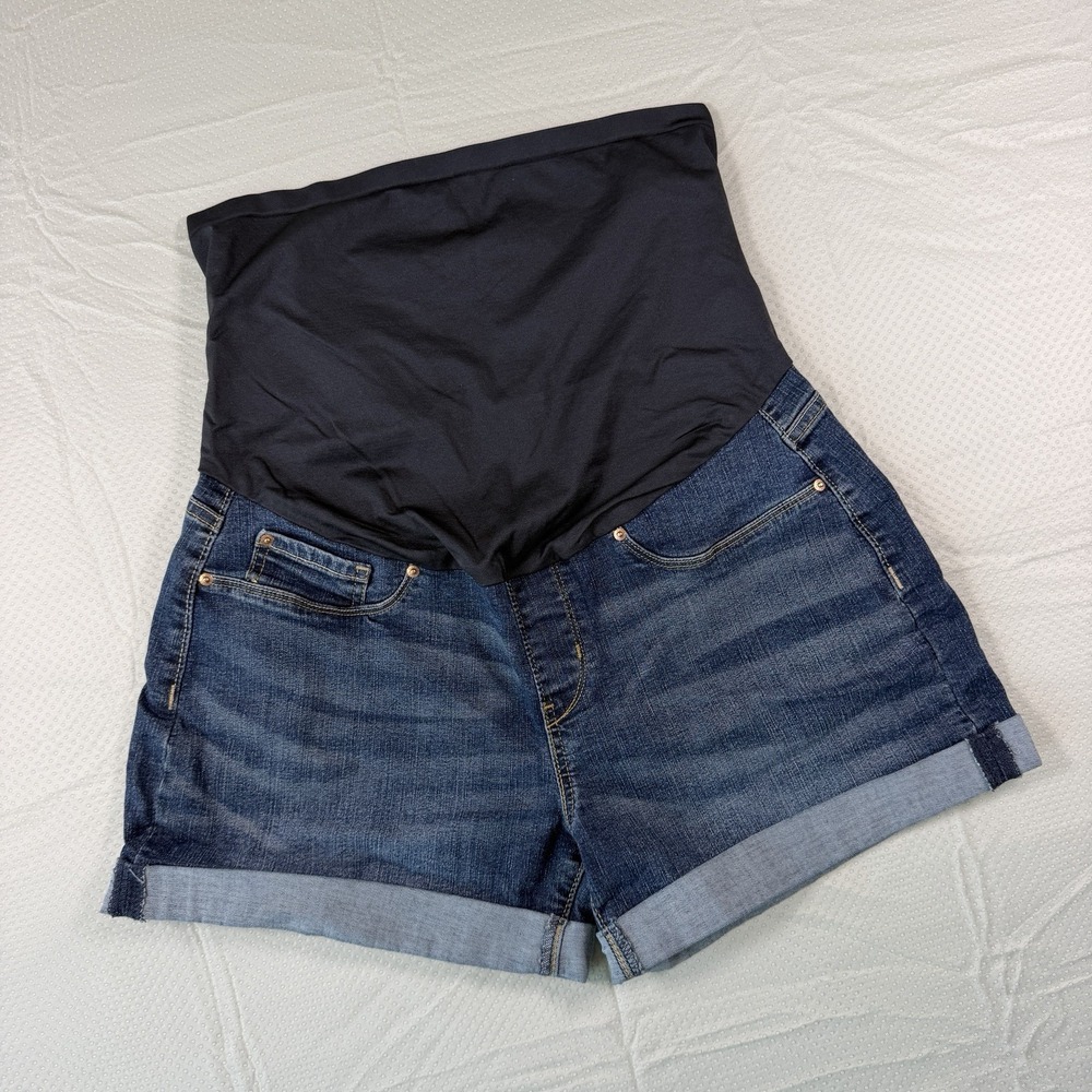 Signature Levi Strauss Women Large Maternity Denim Shorts Cuffed Secret Fit Bell